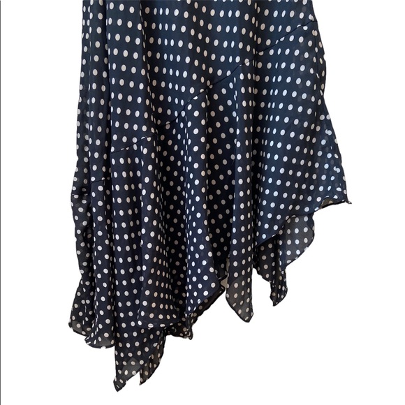 CDC BLACK AND WHITE POLKA DOT ASYMMETRIC MIDI DRESS, SLEEVELESS, SIZE 8 - Picture 6 of 12